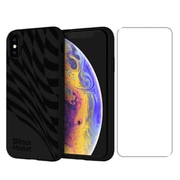 Back Market Hoesje iPhone X/XS en beschermend scherm - 100% biologisch afbreekbaar - Zwart - Golfpatroon