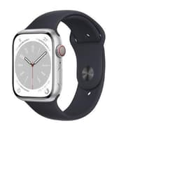 Apple Watch (Series 8) 2022 GPS + Cellular 45 mm - Roestvrij staal Zilver - Sportbandje Zwart