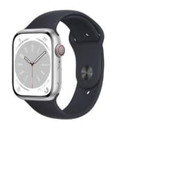Apple Watch Series 8 (2022) GPS + Cellular 45 mm - Roestvrij staal Zilver - Sportbandje Zwart