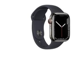 Apple Watch (Series 7) 2021 GPS + Cellular 45 mm - Roestvrij staal Grafiet - Sportbandje Zwart