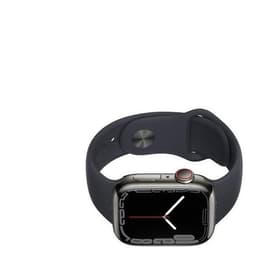 Apple Watch (Series 7) 2021 GPS + Cellular 45 mm - Roestvrij staal Grafiet - Sportbandje Zwart