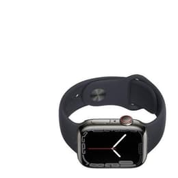 Apple Watch Series 7 (2021) GPS + Cellular 45 mm - Roestvrij staal Grafiet - Sportbandje Zwart