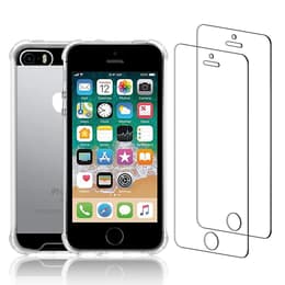 Hoesje iPhone SE(2016) en 2 beschermende schermen - Gerecycled plastic - Transparant
