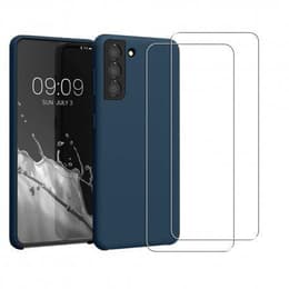 Hoesje Galaxy S21+ 5G en 2 beschermende schermen - Silicone - Marineblauw