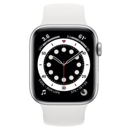 Apple Watch (Series 6) 2020 GPS 44 mm - Aluminium Zilver - Sport armband Wit
