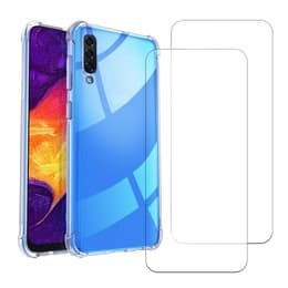 Hoesje Galaxy A50 en 2 beschermende schermen - TPU - Transparant