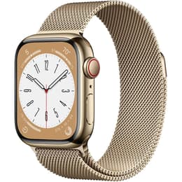 Apple Watch Series 8 (2022) GPS + Cellular 41 mm - Roestvrij staal Goud - Milanees bandje Goud
