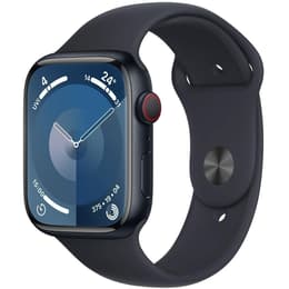 Apple Watch (Series 8) 2023 GPS + Cellular 45 mm - Aluminium Middernacht - Sportbandje Zwart