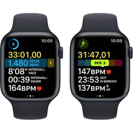 Apple Watch (Series 8) 2023 GPS + Cellular 45 mm - Aluminium Middernacht - Sportbandje Zwart