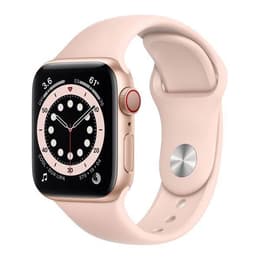 Apple Watch (Series 6) 2020 GPS + Cellular 44 mm - Roestvrij staal Goud - Sportbandje Roze