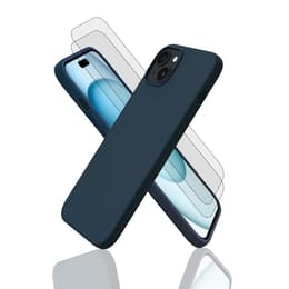 Hoesje iPhone 15+ en 2 beschermende schermen - Silicone - Blauw