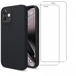 Hoesje iPhone 12 mini en 2 beschermende schermen - Silicone - Zwart