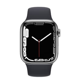 Apple Watch Series 7 (2021) GPS + Cellular 41 mm - Roestvrij staal Zilver - Sportbandje Zwart