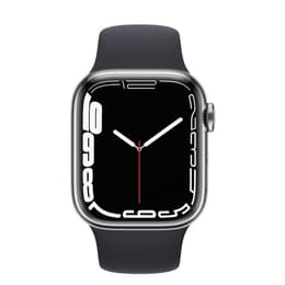 Apple Watch (Series 7) 2021 GPS + Cellular 41 mm - Roestvrij staal Zilver - Sportbandje Zwart