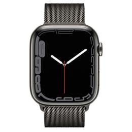 Apple Watch (Series 7) 2021 GPS + Cellular 45 mm - Roestvrij staal Grafiet - Milanees bandje Grijs