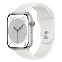 Apple Watch (Series 8) 2022 GPS + Cellular 45 mm - Aluminium Zilver - Sportbandje Wit