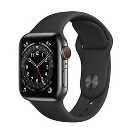 Apple Watch (Series 6) 2020 GPS + Cellular 40 mm - Roestvrij staal Grafiet - Sportbandje Zwart