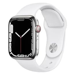Apple Watch Series 7 (2021) GPS + Cellular 45 mm - Roestvrij staal Zilver - Sportbandje Wit