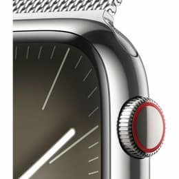Apple Watch Series 9 (2023) GPS + Cellular 41 mm - Roestvrij staal Zilver - Milanees bandje Grijs