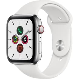 Apple Watch (Series 5) 2019 GPS + Cellular 44 mm - Roestvrij staal Zilver - Geweven sportbandje Wit