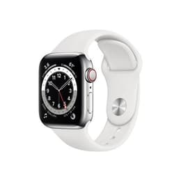 Apple Watch (Series 6) 2020 GPS + Cellular 40 mm - Roestvrij staal Zilver - Geweven sportbandje Wit