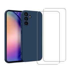 Hoesje Galaxy A54 en 2 beschermende schermen - Silicone - Blauw