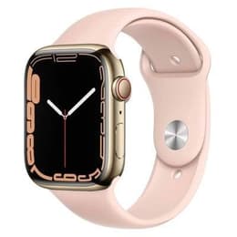 Apple Watch Series 7 (2021) GPS + Cellular 41 mm - Roestvrij staal Goud - Sportbandje Roze