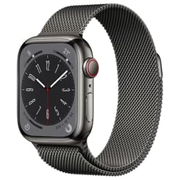 Apple Watch Series 8 (2022) GPS + Cellular 41 mm - Roestvrij staal Grafiet - Milanees bandje Zwart