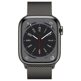 Apple Watch Series 8 (2022) GPS + Cellular 41 mm - Roestvrij staal Grafiet - Milanees bandje Zwart