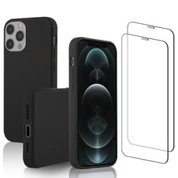 Hoesje iPhone 12 Pro Max en 2 beschermende schermen - Silicone - Zwart