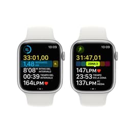 Apple Watch Series 8 (2022) GPS 45 mm - Aluminium Zilver - Sportbandje Wit