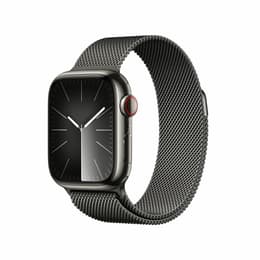 Apple Watch Series 9 (2023) GPS + Cellular 41 mm - Roestvrij staal Grafiet - Milanees bandje Zwart