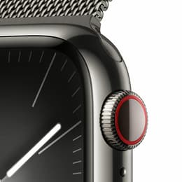 Apple Watch Series 9 (2023) GPS + Cellular 41 mm - Roestvrij staal Grafiet - Milanees bandje Zwart