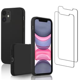 Hoesje iPhone 11 en 2 beschermende schermen - Silicone - Zwart
