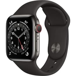Apple Watch (Series 6) 2020 GPS + Cellular 40 mm - Roestvrij staal Grafiet - Sportbandje Zwart