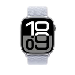 Apple Watch Series 10 (2024) GPS 46 mm - Aluminium Zilver - Geweven sportbandje Blauw