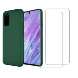 Hoesje Galaxy S20 en 2 beschermende schermen - Silicone - Groen