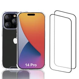 Hoesje iPhone 14 Pro en 2 beschermende schermen - Gerecycled plastic - Transparant
