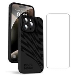 Back Market Hoesje iPhone 15 Pro Max en beschermend scherm - 100% biologisch afbreekbaar - Zwart - Golfpatroon