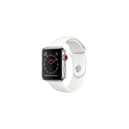 Apple Watch (Series 3) 2017 GPS + Cellular 42 mm - Roestvrij staal Zilver - Sport armband Wit