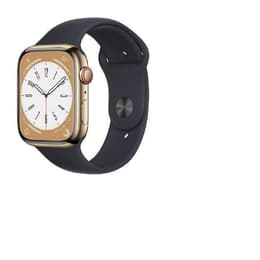Apple Watch Series 8 (2022) GPS + Cellular 45 mm - Roestvrij staal Goud - Sportbandje Zwart