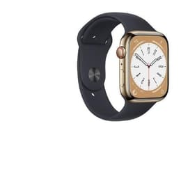 Apple Watch Series 8 (2022) GPS + Cellular 45 mm - Roestvrij staal Goud - Sportbandje Zwart