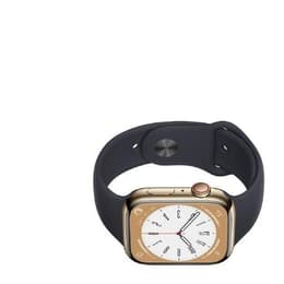 Apple Watch Series 8 (2022) GPS + Cellular 45 mm - Roestvrij staal Goud - Sportbandje Zwart