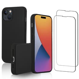 Hoesje iPhone 15 Plus en 2 beschermende schermen - Silicone - Zwart