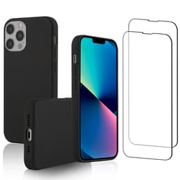 Hoesje iPhone 13 Pro en 2 beschermende schermen - Silicone - Zwart