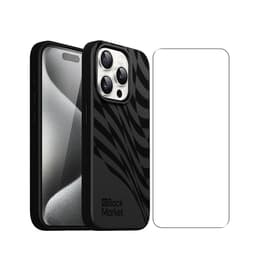 Back Market Hoesje iPhone 15 Pro en beschermend scherm - 100% biologisch afbreekbaar - Zwart - Golfpatroon