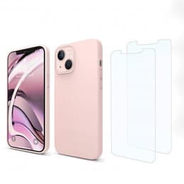 Hoesje iPhone 13 en 2 beschermende schermen - Silicone - Roze