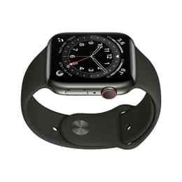 Apple Watch (Series 6) 2020 GPS + Cellular 44 mm - Roestvrij staal Grafiet - Sportbandje Zwart