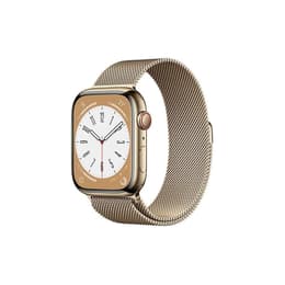Apple Watch (Series 8) 2022 GPS + Cellular 45 mm - Roestvrij staal Goud - Milanees bandje Goud