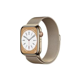 Apple Watch Series 8 (2022) GPS + Cellular 45 mm - Roestvrij staal Goud - Milanees bandje Goud
